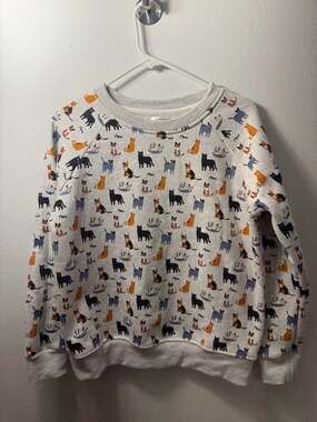 L.A. Soul All Over Cat Print Fleece Lined Crewneck Sweatshirt